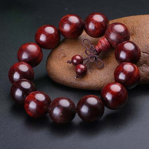 Yueyin Baichuan Chicken Blood Rosewood Bracelet with Grain Wood Decoration Men's and Women's Blood Sandalwood Bracelet About 18mm