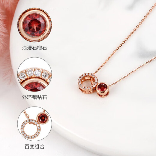 Chiba Jewelry 18K gold diamond pendant rose gold light garnet birthday gift for girlfriend and wife birthday gift 18K diamond pendant + garnet earrings