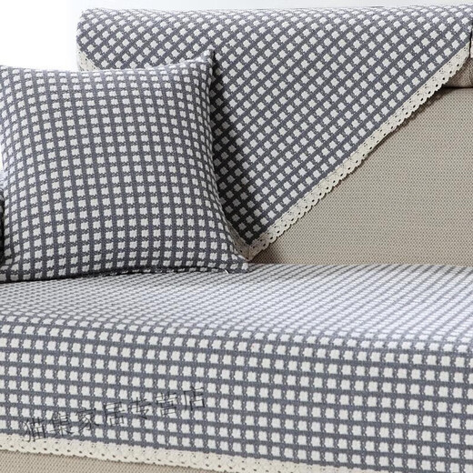 Runhuanian cotton and linen sofa thickened non-slip all-season universal cotton thread solid wood simple modern color fabric sofa towel cover color strip 110*210cm
