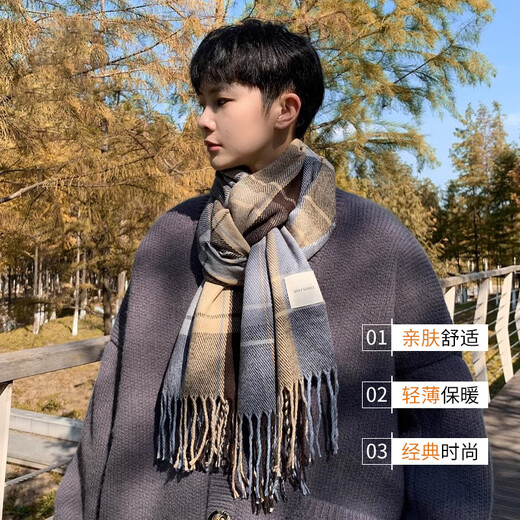 Xue Qianman scarf men's casual simple autumn and winter Korean style fringed plaid scarf fashion versatile warm thickened scarf