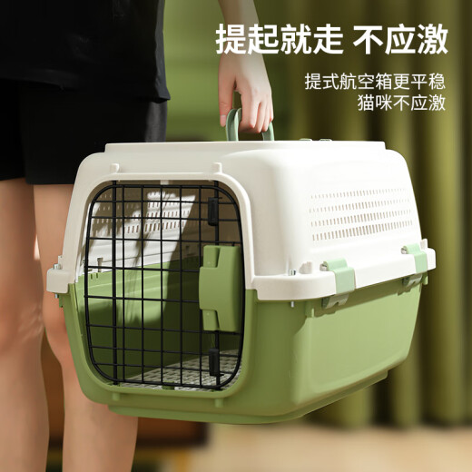 Pet flight box, cat box, cat cage, cat shipping box, dog cage, outing box, cat bag, medium and large dog transportation [skylight model] avocado color_can be checked_in line with aviation standards L-large [20Jin [Jin equals 0.5kg] suitable for cats and dogs]