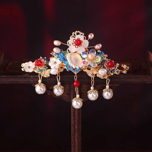 Meng Junchen Hanfu hair crown cloisonne burnt blue big hair crown hair accessories set ancient style headwear phoenix crown crown Fengming Chaoyang burnt blue hair crown