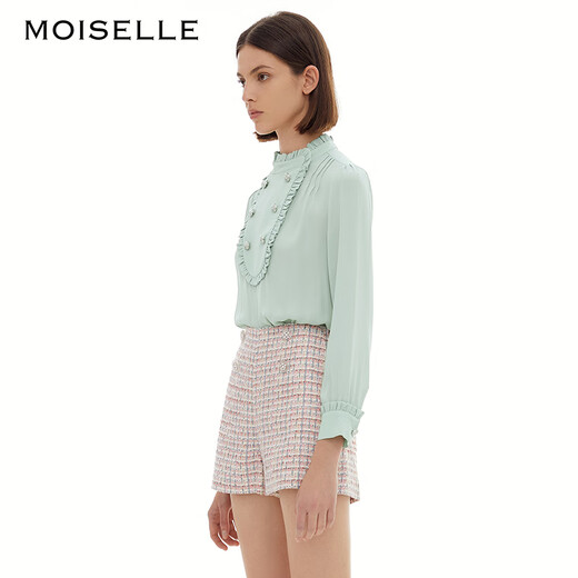 MOISELLE慕诗 新款通勤衬衫钉珠刺绣荷叶领百搭衬衣5M983 白色 36/S