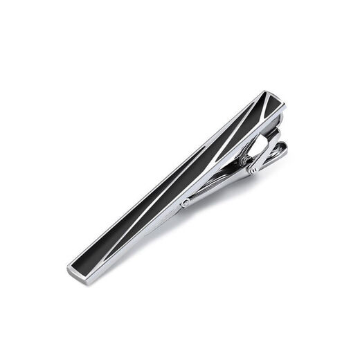 
Woodpecker (TUCANO) black tie clip business high-end men simple tie pin buckle pin collar clip men wedding black line stripes