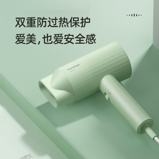 FLYCO hair dryer foldable blower negative ion hair care student dormitory high-power home barber shop hotel hair dryer FH6296 1800W non-foldable green