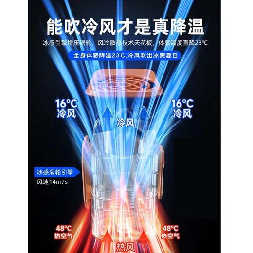 Chopsticks Portable Waist Cooling Device Powerful Small Fan Refrigeration Air Conditioning Clothes Wearable Super Long Battery Life Orange Black 5000 mAh Somatosensory Cooling 23