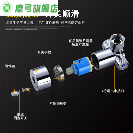 Oudeao induction faucet hot and cold water mixing valve thermostat valve two in and one out water distributor all-copper water temperature three-way regulating valve A zinc alloy model (cannot turn off the water)