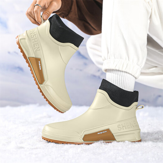 西域骆驼（VANCAMEL）英伦时尚男款雨鞋外穿舒适耐磨防水钓鱼赶海水鞋女款通勤胶鞋 驼色【固定棉】 建议拍大一码 39