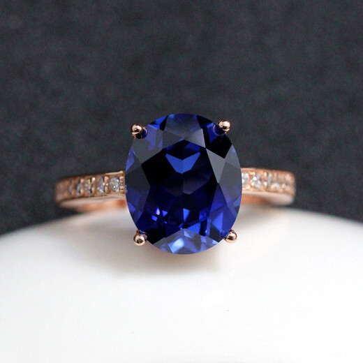 Chuhuang Tanzanite Sapphire Ring Live Simple Women's Tanzanite Silver Ring Trendy Jewelry Royal Blue Color Rose Gold (Main Stone 8X10mm) Live