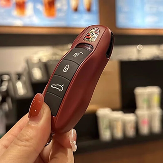 Bordeaux red leather Porsche key cover Cayenne Macan911 Panamera 718/taycan car key cover A style Bordeaux red ABS material single shell