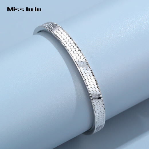 Miss JuJu platinum bracelet for women pt950 platinum dragon scale bracelet semi-solid bracelet sparkling fashion jewelry inner diameter 56mm weight 15.33 grams width about 4mm