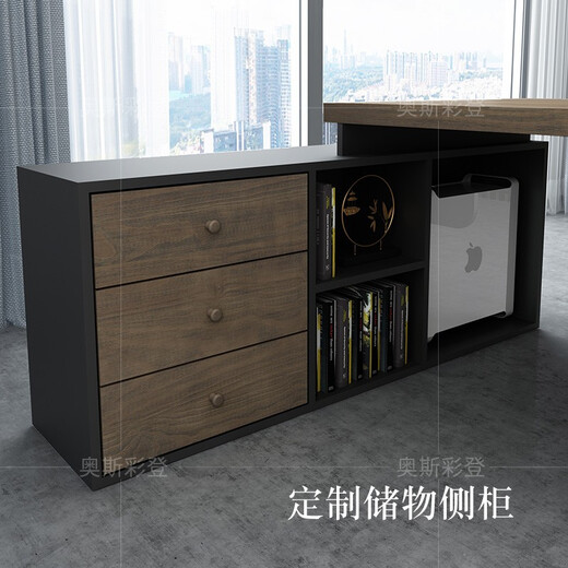 Osladen boss desk executive desk chairman leader CEO furniture general manager solid wood computer desk with side cabinet log 180*80*75*4.5 cabinet 150*35*61cm