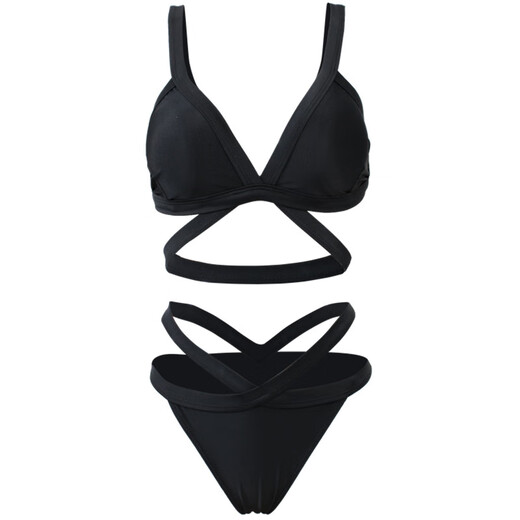 Kebo (KEBO) new swimsuit female Internet celebrity vacation sexy bikini two-piece set black strap art test swimsuit black L
