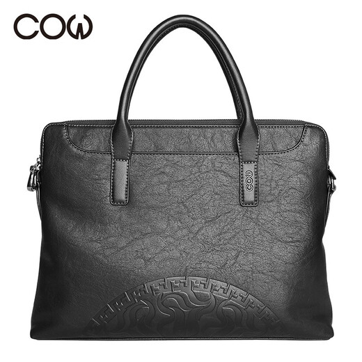 
French COW briefcase men's shoulder bag men's handbags fashion business large capacity single shoulder crossbody computer bag C-9898 black