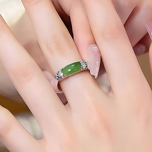 GRAMDA Saddle 925 Silver Hetian Jade Ring Women's Open Jasper High-end Ring Birthday Gift for Girlfriend and Wife Saddle Hetian Jade Ring (Certificate)
