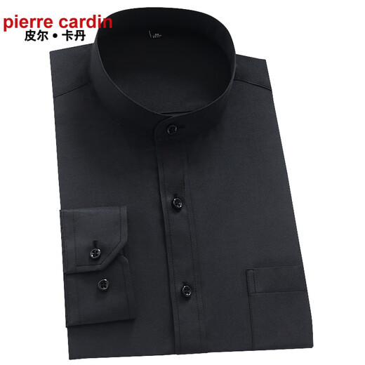 Pierre Cardin French high-end men's Chinese stand-up collar shirt men's long-sleeved black business formal wear free-iron Chinese style tunic suit men's round neck shirt lining white 859 39 125-140Jin Jin equals 0.5 kg