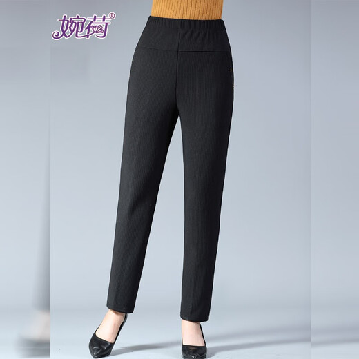 Wanhe autumn and winter clothing, middle-aged and elderly women's pants, mother's striped velvet pants, winter thickened cotton pants, high waist, large size outer wear warm pants