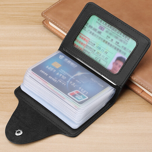 ELLEN FANTASIA Cow Card Bag Men's Multi-Function Bank Card Bag Multi-Slot Card Holder Business Card Holder Anti-Degaussing Driver's License Cover Women's Black 20 Card Slots + 2 ID Slots