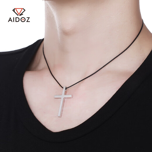 Aido Diamond Platinum Cross Pendant pt950 Platinum Glossy Men's and Women's Pendant Men's Customizable Large Pendant 9.4-9.6g + Delivery Leather Cord