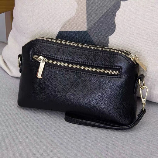 Pukanon clutch bag for women 2025 new fashion Korean style genuine leather shoulder small satchel bag versatile multi-layered small bag clutch shell bag small black