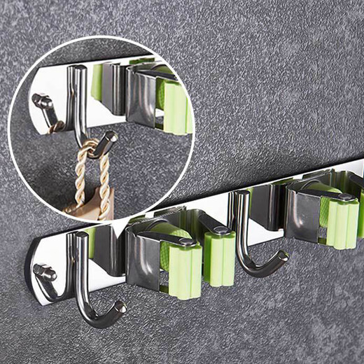 
Wei Yang WYS-1585 304 stainless steel mop rack, gray 1 clamp 2 hooks, cleaning tool holder mop clip