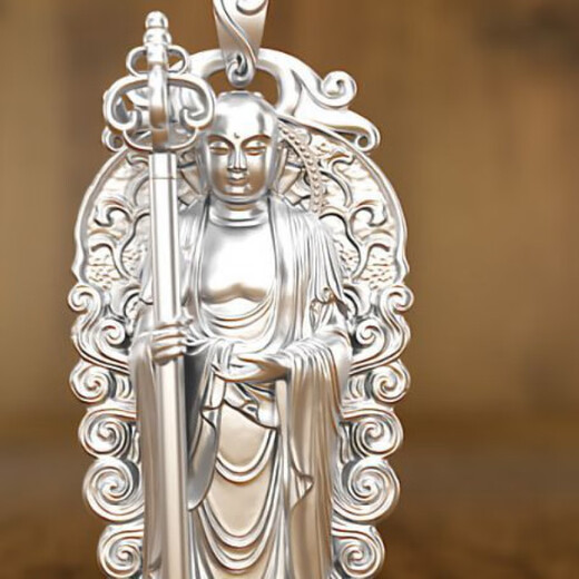 Fengyan Ksitigarbha Bodhisattva pendant new three-dimensional solid Ksitigarbha Buddha statue Buddha amulet s925 silver standing sticker none