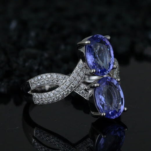 TIYA Colorful Blue Tanzanite Ring No. 13, 9K Gold Blue Tanzanite Double Tanzanite Ring R9KS5