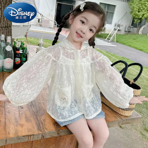 Disney (Disney) Girls 2024 Summer New Sun Protection Clothing Jacket Children's Summer Lace Top Baby Girl Thin Hooded Sun Protection Clothing Sun Protection Clothing 100 Sizes