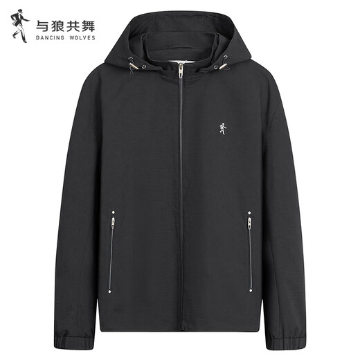Dances with Wolves, fleece lining, winter outdoor casual hooded windproof and warm men's jacket 001 black 175