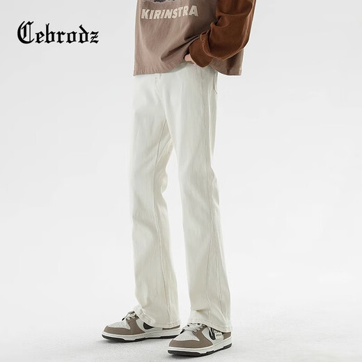 Cebrodz France Jeans Men's Retro American vibe Spring and Autumn Mild High Street Pants Men's Washed Slim Straight Men's Pants Black XL