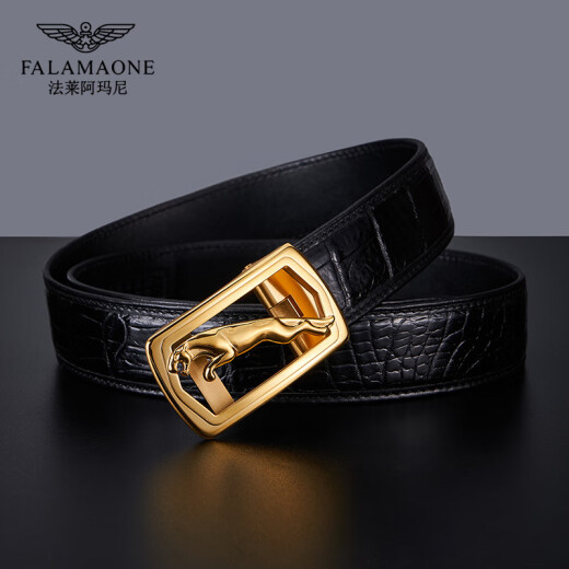 Falai Armani belt men's automatic buckle cowhide fashionable casual trouser belt simple crocodile pattern men's belt PD854L-Black belly