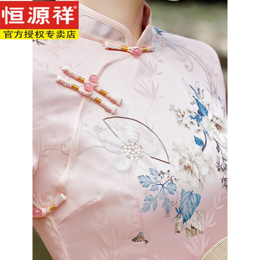 恒源祥走秀中国风2025新款复古年轻改良优雅少女修身日常长款旗袍连衣裙 丝绸23 6210 荷花 2XL