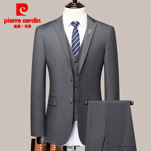 Pierre Cardin light luxury no-iron suit suit men's business formal suit two-piece suit professional groom groomsman suit knitted two-button navy blue (suit + trousers) 175 (130-140 Jin Jin equals 0.5 kg to wear)