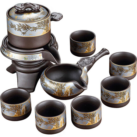 Tangfeng (TANGFENG) purple sand automatic tea set for home small set retro teapot teacup office hospitality tea making artifact complete set purple sand bamboo rhyme automatic set with 8 cups
