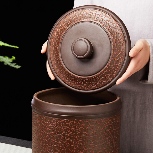 Zunhu tea cake jar Yixing purple clay tea jar large tea cake jar Pu'er white tea storage tea jar sealed awakening tea jar tree pattern seven cakes purple mud