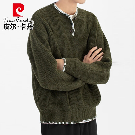 Pierre Cardin Henry collar sweater men's autumn and winter thick warm sweater black niche lazy design long-sleeved top black M