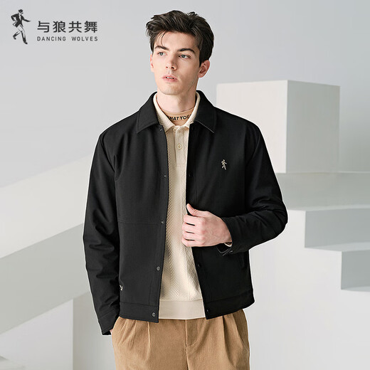 Dances with Wolves Goose Down Liner Black Gold Graphene Lapel Thickened Textured Men's Jacket 001 Black 175