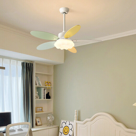 Beacon Full Spectrum Fan Light Sala de estar Nordic Comedor de calabaza Luz de techo de calabaza Simple Moderno Master Bedroom Light Candelier Integrated Spectrum 42-674A Hoja de color blanco + control remoto
