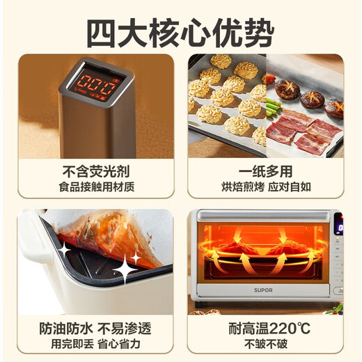 SUPOR silicone paper baking pan, oil-absorbing paper, barbecue paper, special paper pad for oven baking, steamer paper pad, steamed bun paper, steamed buns, silicone paper 30cm wide*10m long, serrated