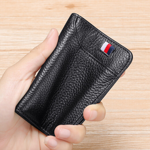 Momboska Bag Men's Leather Driver's License Cover Ultra-Thin Compact Card Holder Women's Bank Card Holder ID Cover Multiple Card Slots Black