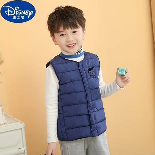 Disney children's cotton vest for men and women, baby cotton vest, autumn and winter new style, thickened cotton vest for small and medium-sized children, dark blue 120 (recommended height 100-110)