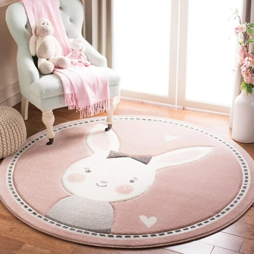 Gudie Cartoon Cute Children's Room Round Carpet Living Room Carpet Bedroom Bedside Thick Hanging Basket Computer Chair Pink Barbie Rabbit Diameter 200CM Thickened Comfortable Machine Washable