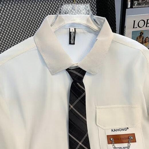 DIDISHA college style black dk shirt men's high-end street style loose layered top niche design couple wear spring and autumn 2229+ tie white L