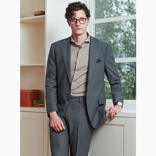 By Creations VBC Baipin imported pure wool suit suit men's business professional commuting formal groom wedding suit gray green (flat) 54 (185/104A)