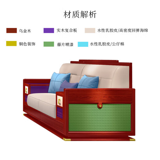 楠著 新中式乌金木实木储物沙发9901#1+1+3+茶几+方几x2