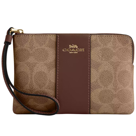 COACH women's bag Corner Zip 16 zipper closure women's clutch bag wrist bag coin purse gift for girlfriend brown