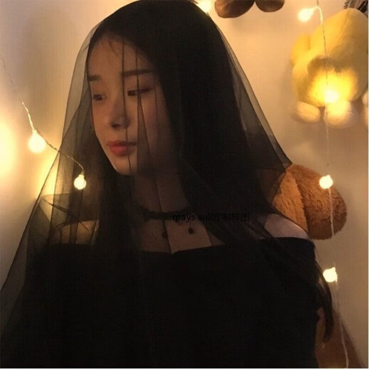 Mays Will retro Halloween black veil mesh organza goth dark party cos writing photo birthday gift lover black double layer nude gauze 40-50 hairpin style