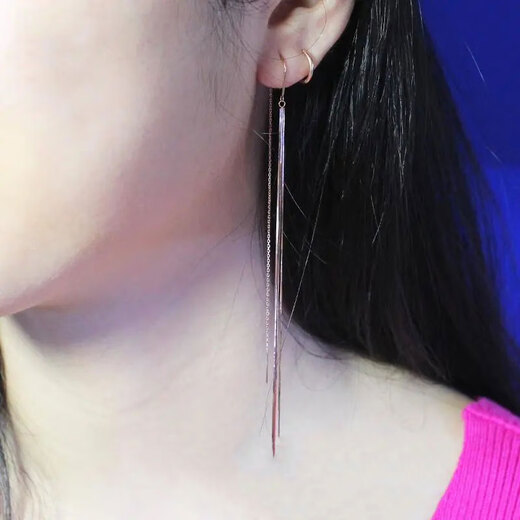 DR-FLVVS ear wire color gold 18k gold Russian purple gold earrings new fashion simple temperament plated 18K rose gold snake bone flow tassel ear wire (pair of rose gold)
