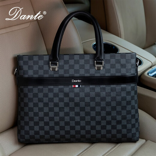 Dante brand new genuine leather men's briefcase portable shoulder crossbody casual business computer file bag large capacity folder luxury men's fashion large bag trendy [business fashion style] gentleman black