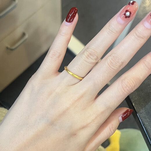 SOM Old Phoenix Gold Plain Ring Women's 999 Pure Gold Smooth Ring Ring Birthday Gift for Girlfriend and Wife Pure Gold 999 Ring No. 8